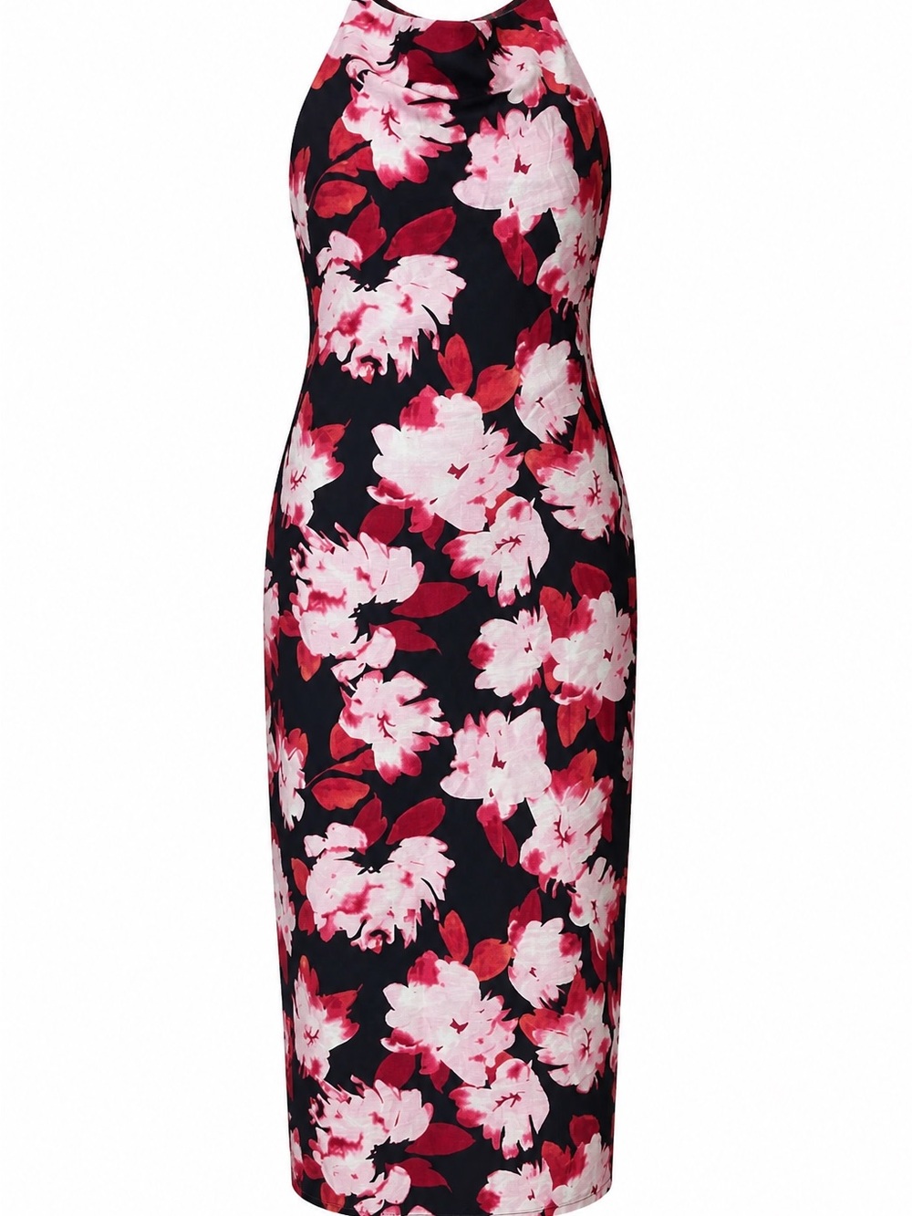 Lulus backless dress with red/ white floral and black base color size L
